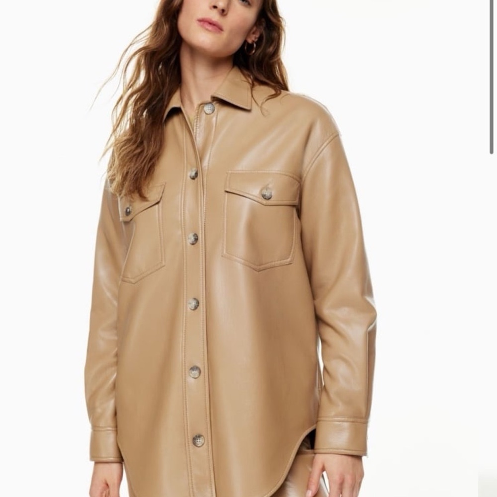 Aritiza Wilfred Cream Ganna Vegan Leather Shirt Jacket